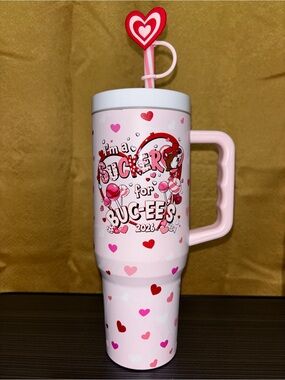 Buc-ee's Pink 2026 Valentines Day  Tumbler with Handle 40 ounce